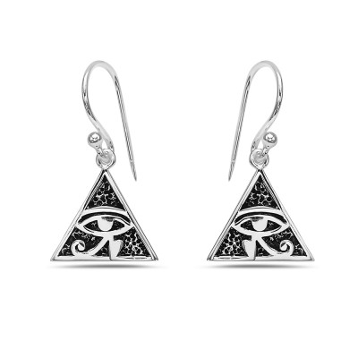 Sterling Silver EARRING DANGLE TRIANGLE BLACKEN EYE OF RA-2S-7259EX