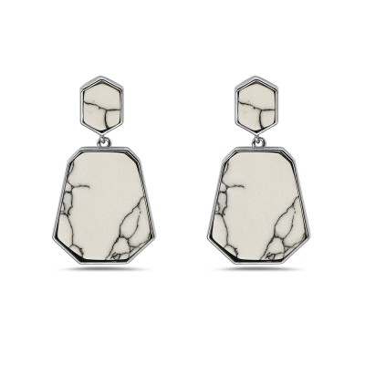 Sterling Silver EARRING DANGLE HEXAGON +OCTAGON NATURAL WHITE H