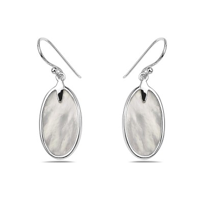 Sterling Silver EARRING DANGLE OVAL MOTHER OF PEARL FRENCH WIRE-2S-7284M