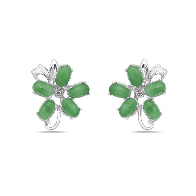 Sterling Silver Earring Jade 6 Pcs +Leaves