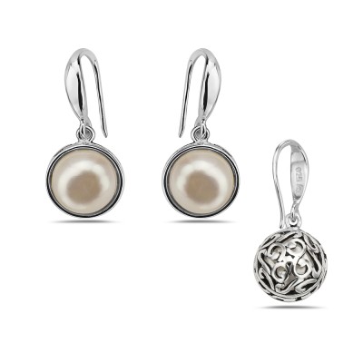 Sterling Silver EARRING DANGLE FRESH WATER PEARL FILIGREE BACKI-2S-7300FP