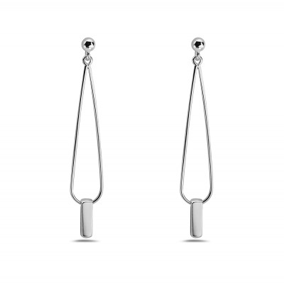 Sterling Silver EARRING DANGLE LONG TEAR DROP LINE SQUARE PILLA-2S-7301E