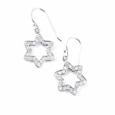 Sterling Silver EARRING DANGLE STAR Cubic Zirconia LINE-2S-7310CL