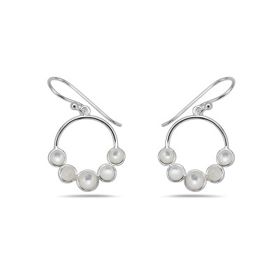 Sterling Silver EARRNG DANGLE CIRCLE ROUND MOTHER OF PEARL AT