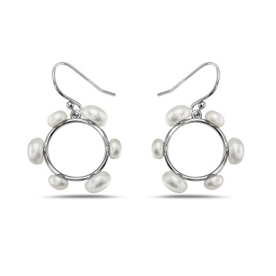 Sterling Silver EARRING FRESH WATER PEARL AROUND CIRCLE-2S-7338FP