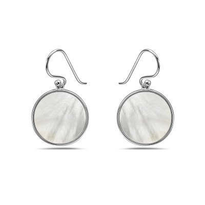 Sterling Silver EARRING ROUND DIC MOTHER OF PEARL DANGLE