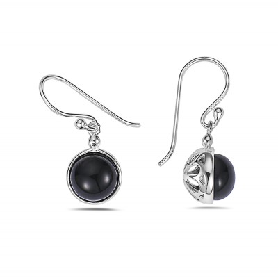 Sterling Silver EARRING HEMISPHERICAL ONYX FILIGREE BACKING DAN