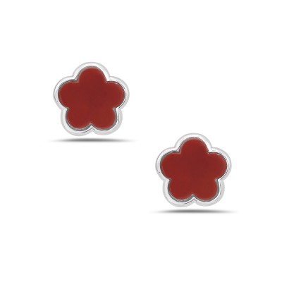 Sterling Silver EARRING STUD PLUM FLOWER IN RECONSTRUCTED STONE