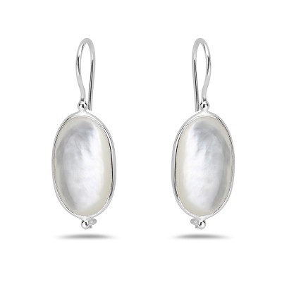 Sterling Silver EARRING OVAL SHAPE MOTHER OF PEARL KIDNEY WIRE