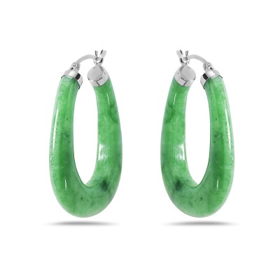 Sterling Silver EARRING DYED GREEN JADE LARGE HOOP