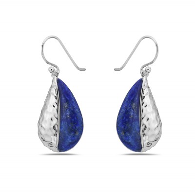 Sterling Silver EARRING GENUINE LAPIS DANGLING TEARDROP E-COAT