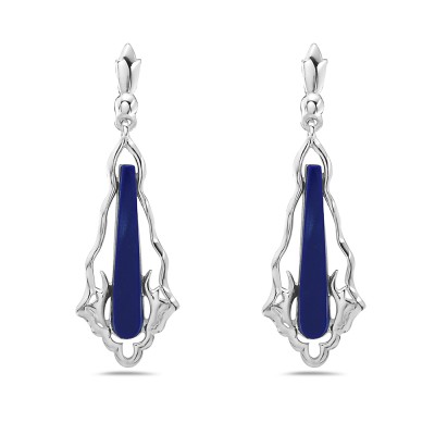 Sterling Silver EARRING SYN LAPIS DANGLING LONG SHAPE E-COAT