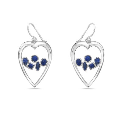 Lapis Lazuli Heart Cluster Earrings
