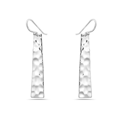 Sterling Silver EARRING DANGLE HAMMER TEXTURE SILVER BAR FISH HOOK