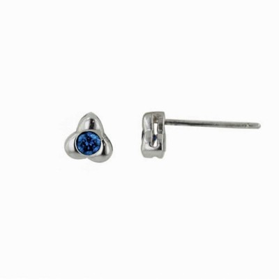 Sterling Silver Earring Stud Flower Sapphaire Cubic Zirconia