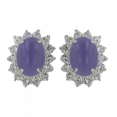 Sterling Silver Earring Post Oval Green Purple with Clear Cubic Zirconia Around