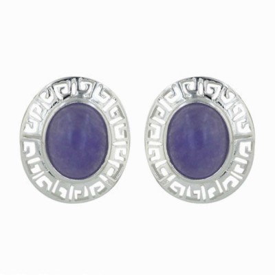 Oval P. Jade with Deco Silver Earring