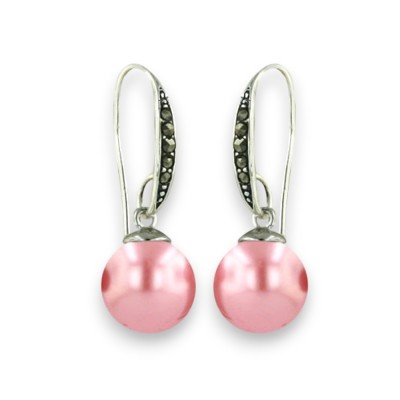 Marcasite Earring Marcasite Fish Wire with 10 mm Shell Pearl