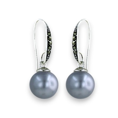 Marcasite Earring Marcasite Fish Wire with 10 mm Shell Pearl