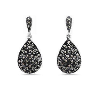 Marcasite Earring Puffy Tear Drop Two Layers Long Tear Dr