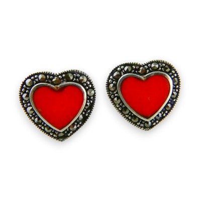Marcasite EARRING HEART STUD MARCASITE WRAP RECONSTITUENT