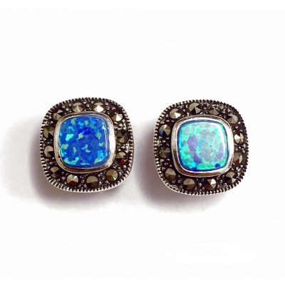 Sterling Silver Earrinng Synthetic Blue Opal Marca
