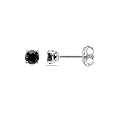 Sterling Silver EARRING 4MM BLACK CZ ROUND STUD