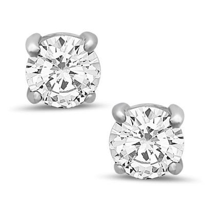 Sterling Silver Earring 12Mm Clear Cubic Zirconia Round Stud