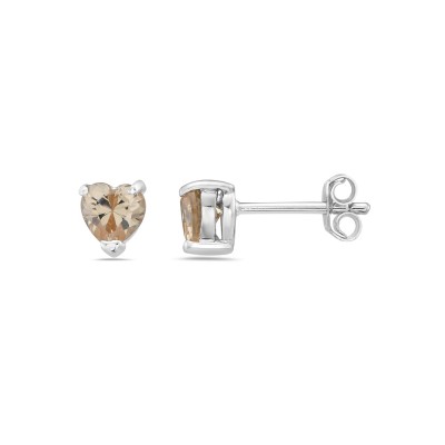 Sterling Silver Earring Champagne Cubic Zirconia 5mm Heart Stud