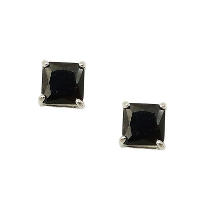 Sterling Silver EARRING 8X8MM SQUARE PRINCESS CUT BLACK CZ ST