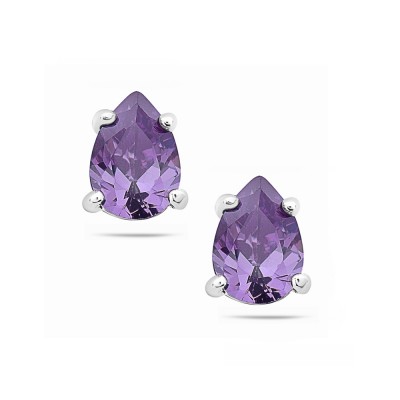 Sterling Silver Earring 5X7mm Purple Cubic Zirconia Tear Drop Stud