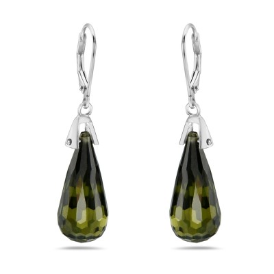 STERLING SILVER EARRING OLIVINE CUBIC ZIRCONIA BRIOLETTE DROP  LEVER BACK