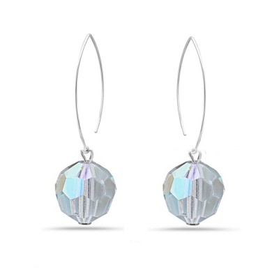Sterling Silver Earring Small Almond Hook with 10mm AB color Cyrstal Crystal Ball-