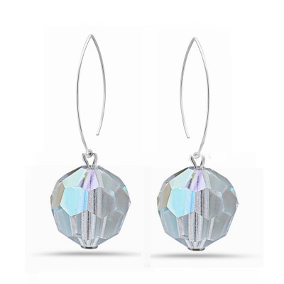 Sterling Silver Earring Small Almond Hook with 14mm AB color Cyrstal Crystal Ball-