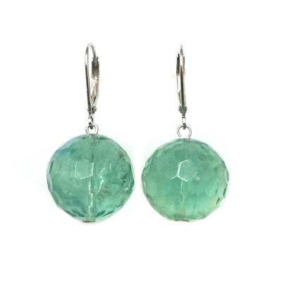 Sterling Silver Earring 16mm Rainbow Fluorite Bead with Lever Bac