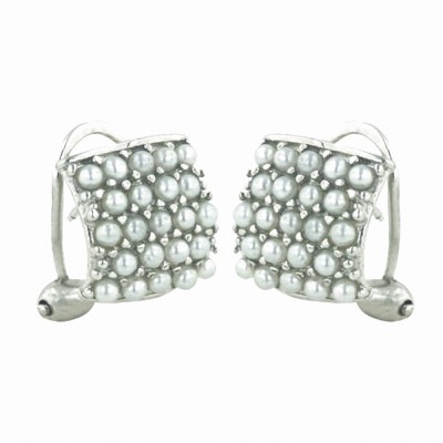Sterling Silver Earring 11X11mm 5 Row White Imitation Pearl Doted