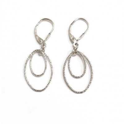 Sterling Silver Earring Tear Drop + Oval Plain Diamond Cut Line