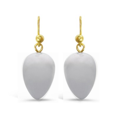 Sterling Silver Earring White Jade Inverted Pear -Gold-