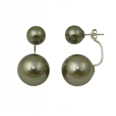 Sterling Silver Earring 10mm+16mm Gray Faux Pearl Stud & Backin