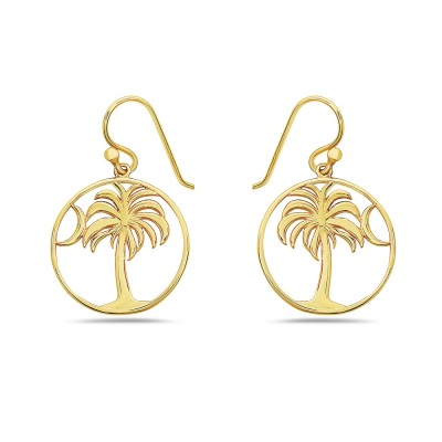 Sterling Silver EARRING PLAIN PALM TREE AND MOON -GOLD PLATE