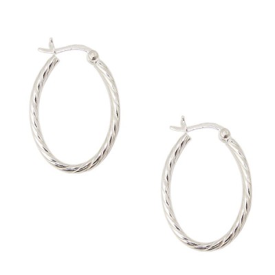 Sterling Silver Earring 20mm Twisted Oval Hoop with Latch Back