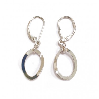 Sterling Silver Earring Twisted Thin Oval Drop Leverback