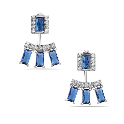 Sterling Silver Earring Telephone Tanzanite Glass Baguette Radi