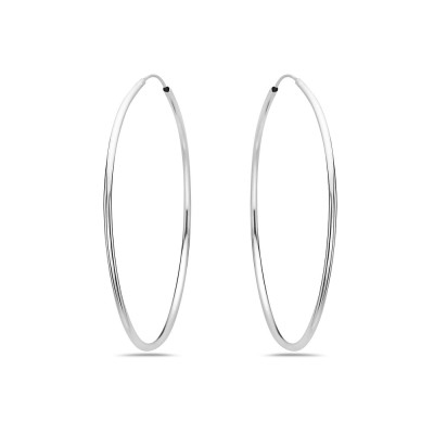 Sterling Silver Earring 60 Mm Plain Round Hoop 1.4 Mm Line
