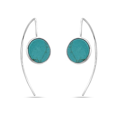 Sterling Silver EARRING ALMOND HOOK DROP OF ROUND RECONSTITUENT