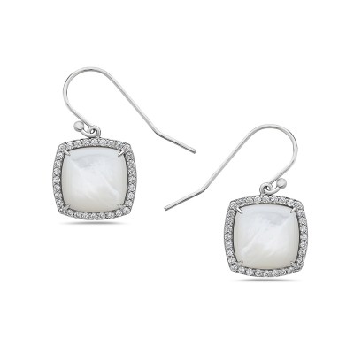 Sterling Silver EARRING MOTHER OF PEARL CUSION CABOCHON CLEAR C