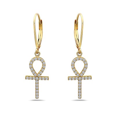 Sterling Silver EARRING ANKH LINE DANGLE LEVERBACK BACK-ROSE GO