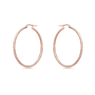 Diamond Hammered Rose Gold Hoop Earrings