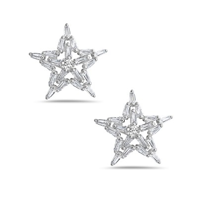 Sterling Silver EARRING STUD STAR WITH STAR IN ALL CLEAR CZ BAG