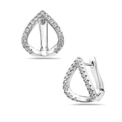 Sterling Silver EARRING HUGGIE CLEAR CZ V LINES
